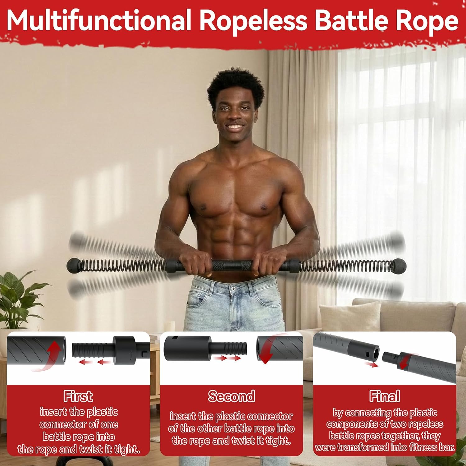 Home Gym Gear - 2-in-1 Cordless Battle Rope Power Twister
